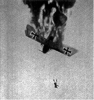 Pilot falling from burning Albatros