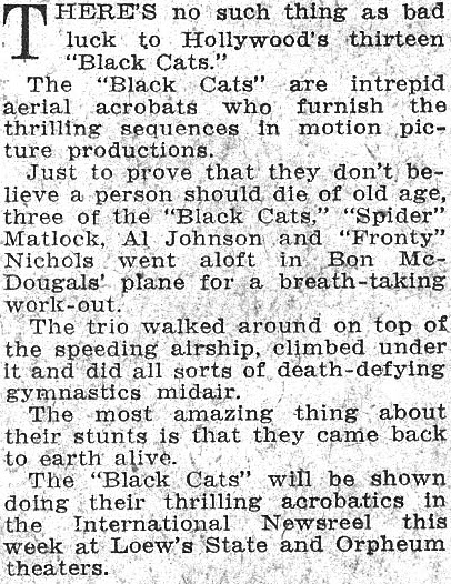 Los Angeles Examiner article Black Cats Bring Good Luck