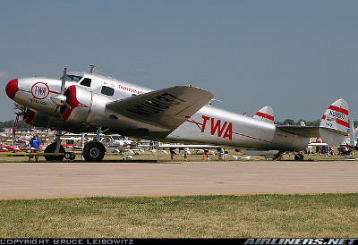 This grand photo of the TWA Lockheed 12A, N18137 was taken by Bruce Leibowitz on her arrival at OSH.