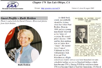 EAA Chapter 170 news letter, Guest Profile Ruth Holden